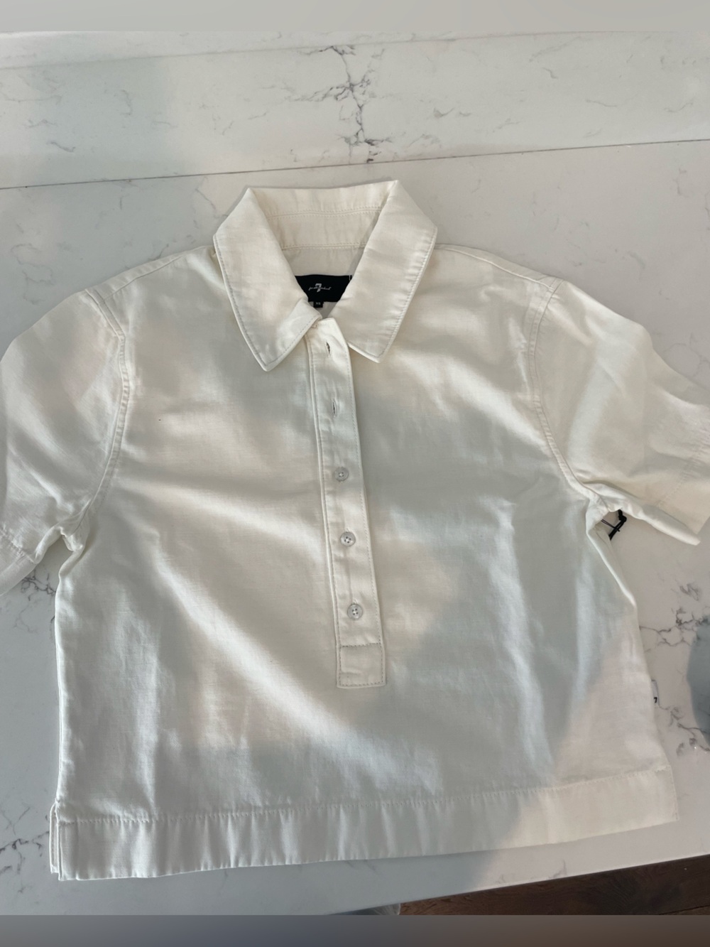 7 For All Mankind White Short-Sleeve Popover Polo